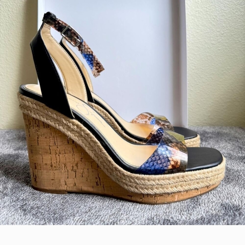 Jessica Simpson Black and Multicolor Wedges